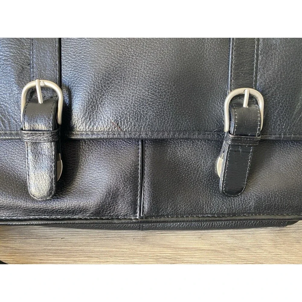 Wilson Black Leather Satchel Messenger Bag Laptop Computer Commute MINT